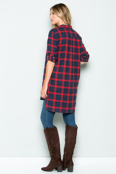 True Beginnings Plaid Button Up Flannel Tunic - Ruby Rebellion