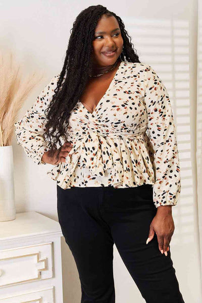 Touch of Elegance Tied Plunge Peplum Blouse