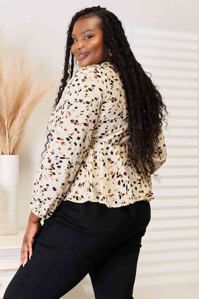 Touch of Elegance Tied Plunge Peplum Blouse