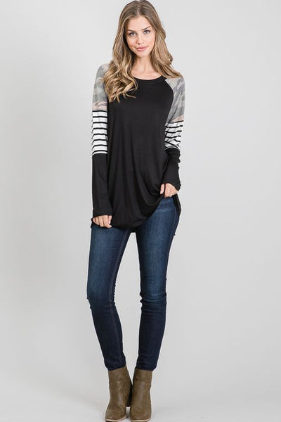 Crushin' It In Camo Contrast Top - Ruby Rebellion