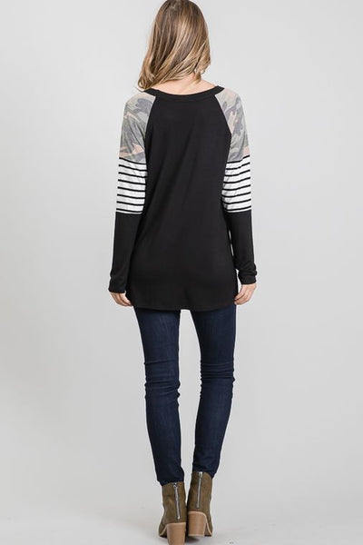Crushin' It In Camo Contrast Top - Ruby Rebellion