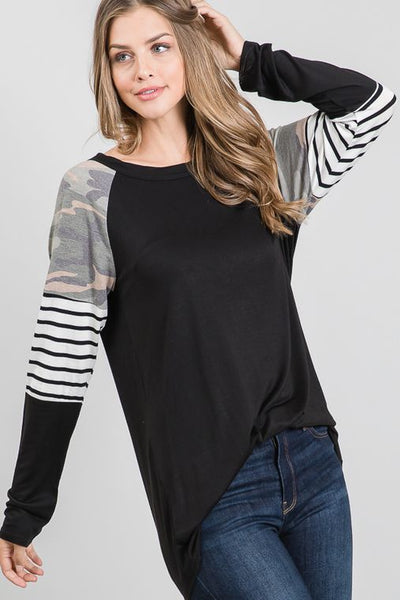 Crushin' It In Camo Contrast Top - Ruby Rebellion