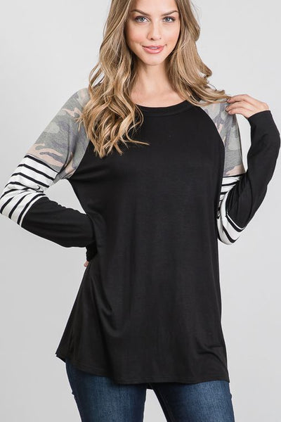 Crushin' It In Camo Contrast Top - Ruby Rebellion