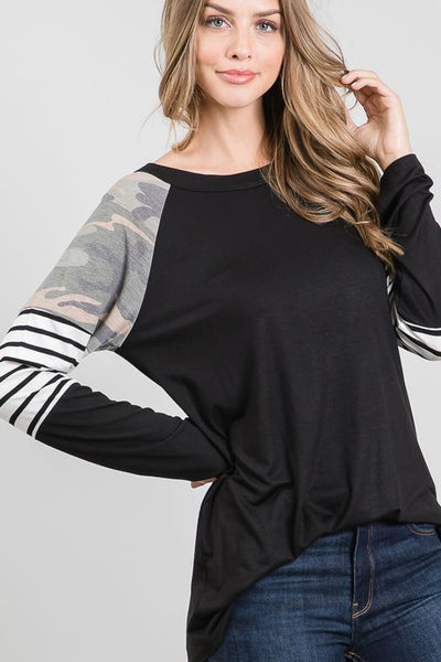 Crushin' It In Camo Contrast Top - Ruby Rebellion