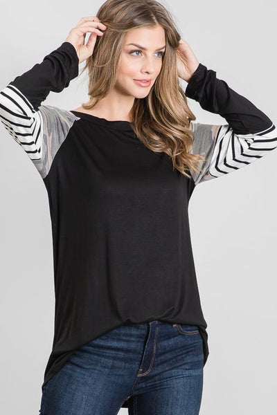 Crushin' It In Camo Contrast Top - Ruby Rebellion