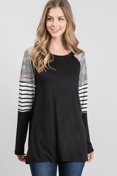 Crushin' It In Camo Contrast Top - Ruby Rebellion