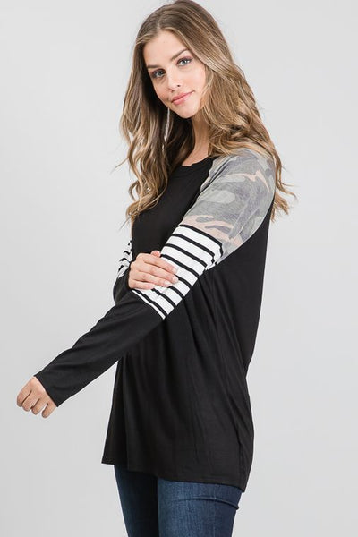 Crushin' It In Camo Contrast Top - Ruby Rebellion