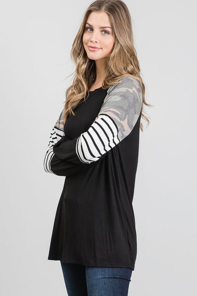 Crushin' It In Camo Contrast Top - Ruby Rebellion