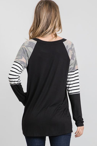 Crushin' It In Camo Contrast Top - Ruby Rebellion