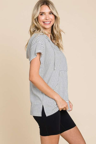 Culture Code Full Size Striped Short Sleeve Hooded Top