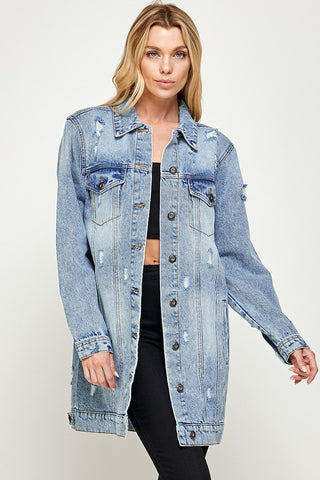 DENIM 3/4 QUARTER  DISTRESSED JACKET