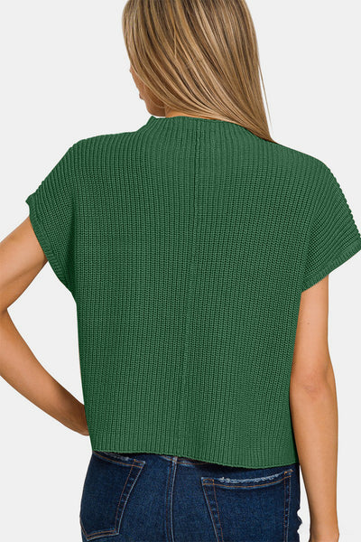Green with Envy Mock Neck Short Sleeve Cropped Sweater