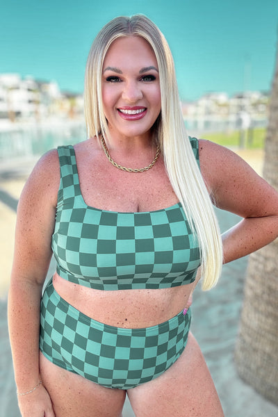 Bali Checkered High Waisted Swim Bottoms - Ruby Rebellion