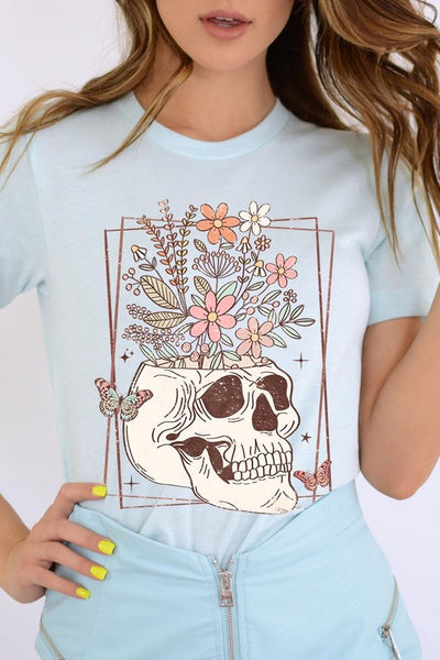 Floral Skull Graphic T Shirts