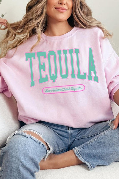 Tequila Drink Oversized Graphic Fleece Sweatshirts