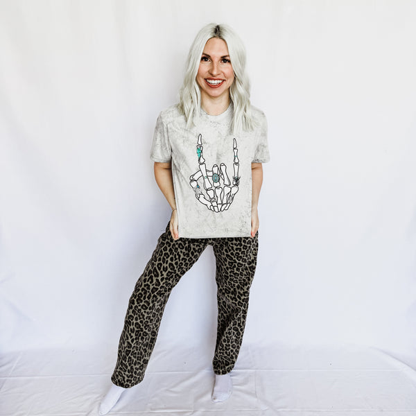 Turquoise Skeleton Peace Sign Graphic Tee - Ruby Rebellion