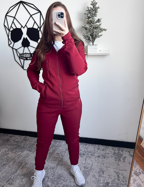 Rest Day Zip Up Sweatshirt | Dark Red - Ruby Rebellion