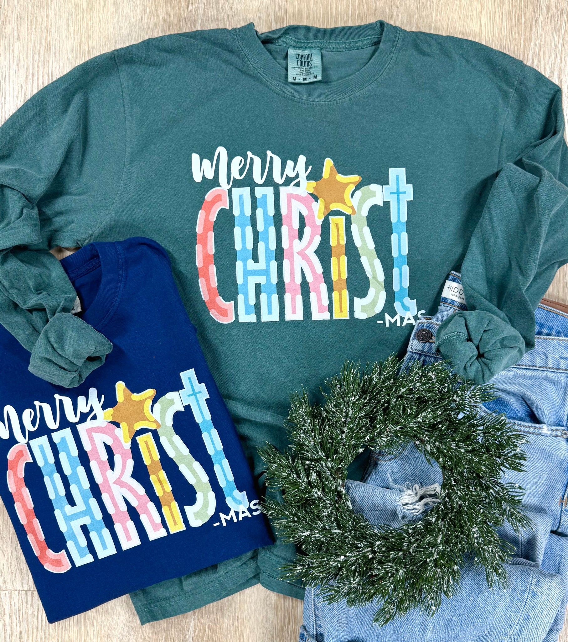 Plaid CHRISTmas Pastel Short or Long Sleeve Graphic Tees