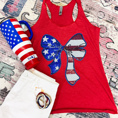 Flag Bow Glitter Sequin Tank