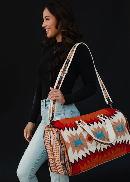 Red, Orange & Tan Aztec Duffel Bag