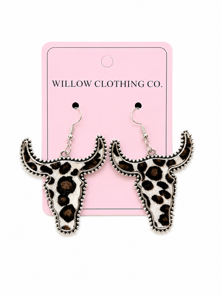 Cow Print Longhorn Drop Earrings