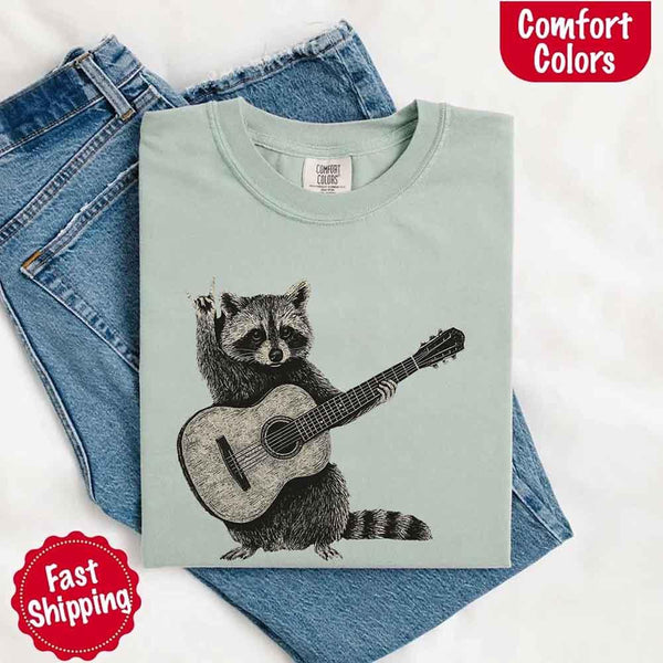 Raccoon Playing A Guitar, Funny Animals Comfort Colors T-Shirt