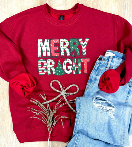 Vintage Merry and Bright Graphic Tee or Sweatshirt