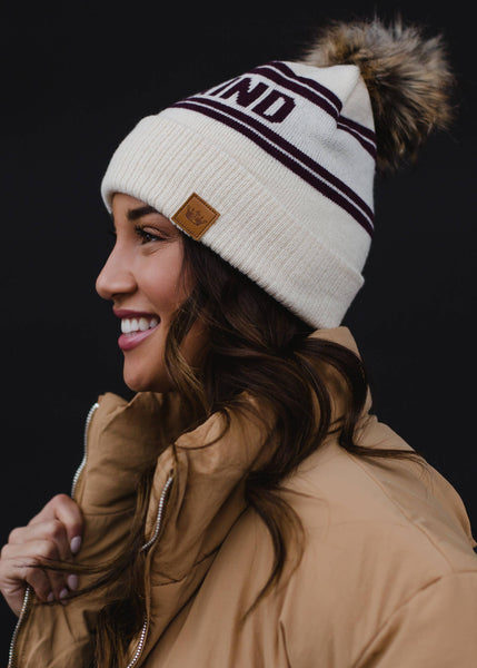 Beige & Burgundy Be Kind Pom Hat