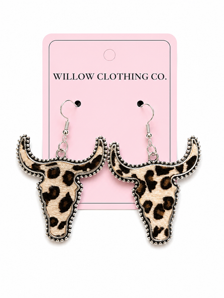 Cow Print Longhorn Drop Earrings