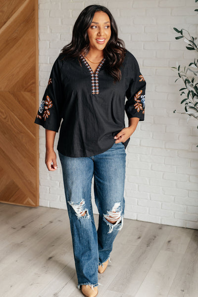All In Me Embroidered V-Neck Blouse - Ruby Rebellion