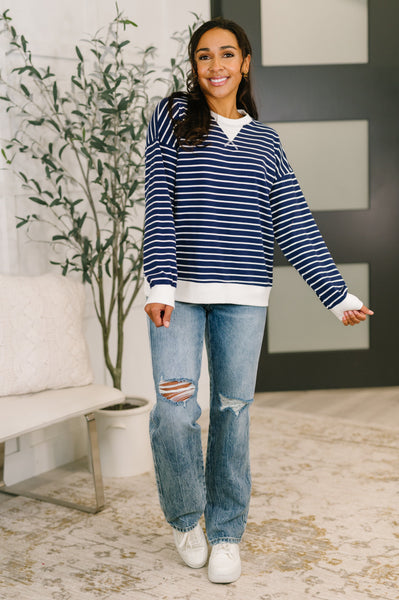 Almost Therapeutic Drop Shoulder Pullover in Navy - Ruby Rebellion
