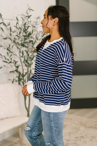 Almost Therapeutic Drop Shoulder Pullover in Navy - Ruby Rebellion