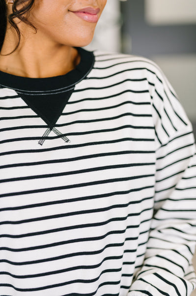Almost Therapeutic Drop Shoulder Pullover in White and Black - Ruby Rebellion