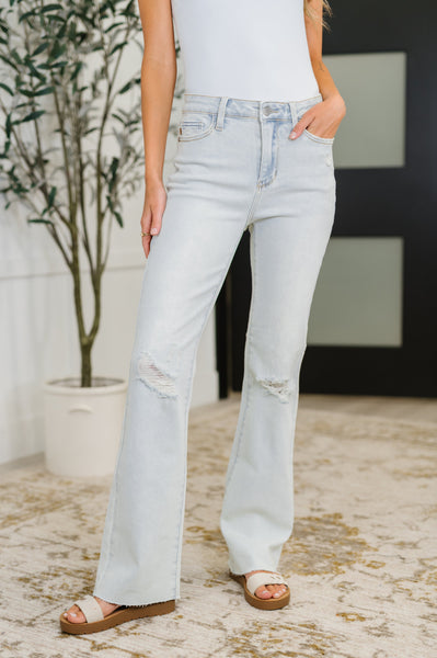Alyse Mid Rise Destroy & Fray Hem Bootcut - Ruby Rebellion