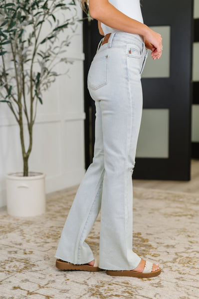 Alyse Mid Rise Destroy & Fray Hem Bootcut - Ruby Rebellion