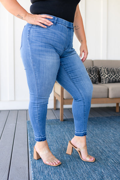 Amanda High Rise Pull on Release Hem Skinny Jeans - Ruby Rebellion