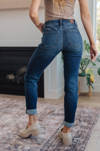 Amber Cuffed Slim Fit Dark Wash Jeans - Ruby Rebellion