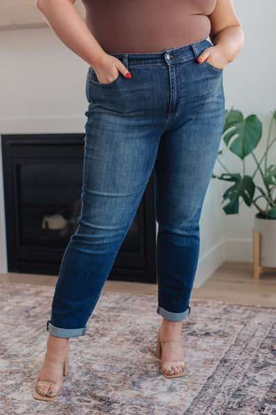 Amber Cuffed Slim Fit Dark Wash Jeans - Ruby Rebellion