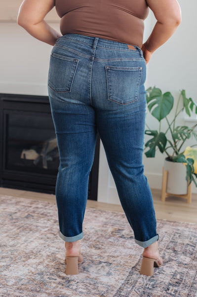 Amber Cuffed Slim Fit Dark Wash Jeans - Ruby Rebellion
