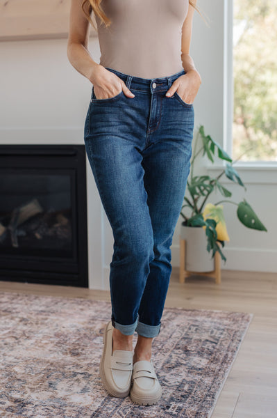 Amber Cuffed Slim Fit Dark Wash Jeans - Ruby Rebellion