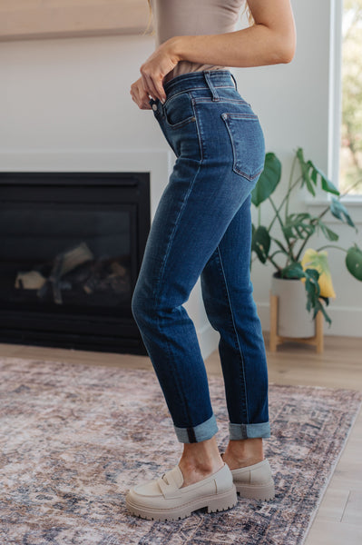 Amber Cuffed Slim Fit Dark Wash Jeans - Ruby Rebellion