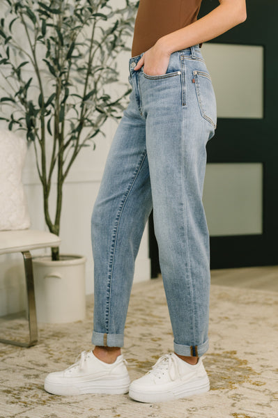 Aubrey Mid Rise Boyfriend - Ruby Rebellion