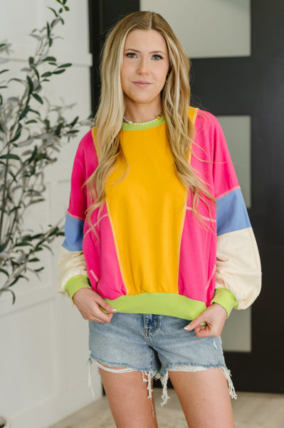 Blockbuster Color Block Pullover in Bright - Ruby Rebellion