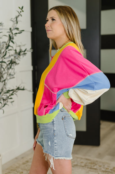 Blockbuster Color Block Pullover in Bright - Ruby Rebellion