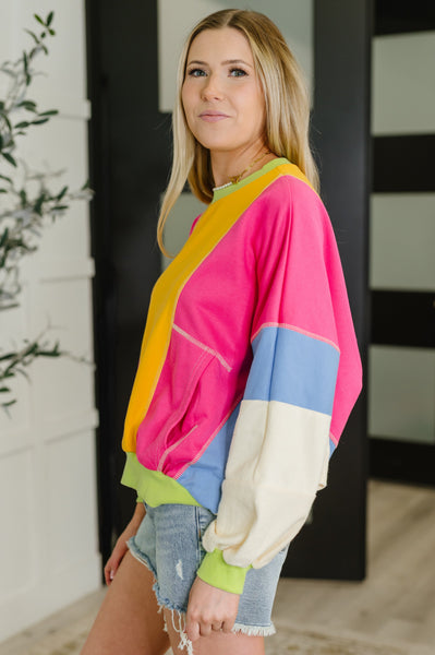 Blockbuster Color Block Pullover in Bright - Ruby Rebellion
