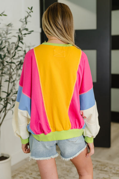 Blockbuster Color Block Pullover in Bright - Ruby Rebellion