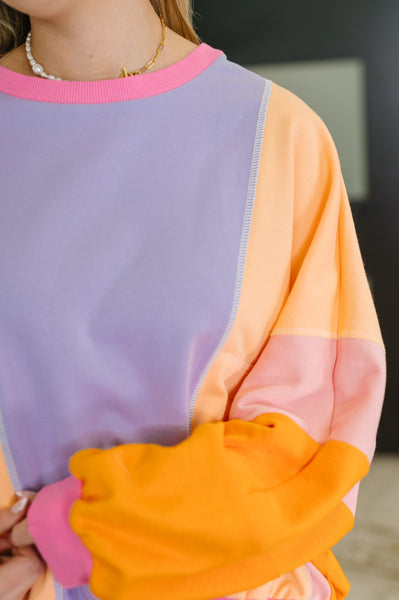 Blockbuster Color Block Pullover in Muted - Ruby Rebellion