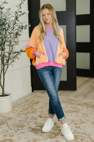 Blockbuster Color Block Pullover in Muted - Ruby Rebellion