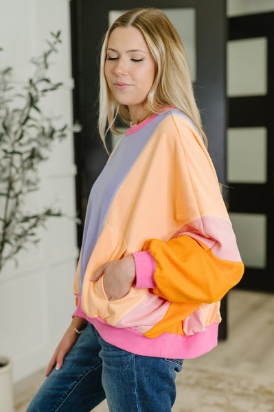 Blockbuster Color Block Pullover in Muted - Ruby Rebellion