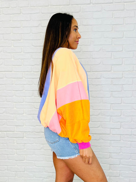 Blockbuster Color Block Pullover in Muted - Ruby Rebellion